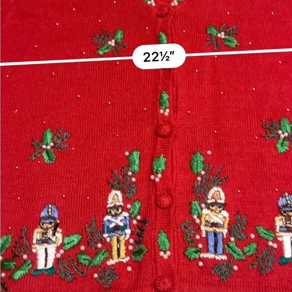 Vintage Red Christmas Cardigan with Nutcracker Design - Picture 5 of 7